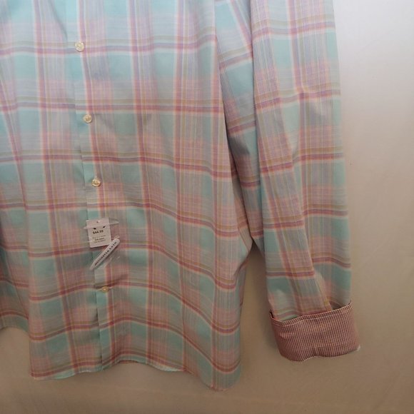 Egara Mens Pink/Mint Green Plaid Flip Contrasting Cuff Button Shirt 3XLT NWT - Picture 5 of 10